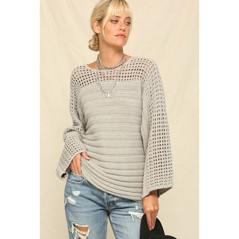 Kyemi OPEN WEAVE DETAIL RIBBED SWEATER